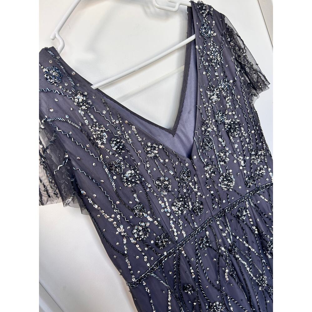 Adrianna Papell Women's Platinum Beaded Formal Gown Maxi Dress Dark Grey Size 18 - Picture 7 of 15